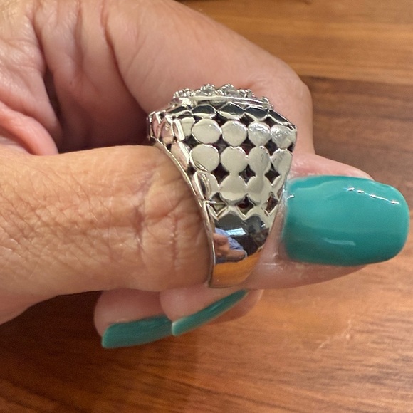 925 Sterling Silver Vintage Cubic Zirconia Dotted Square Ring Size 7 - Picture 10 of 10